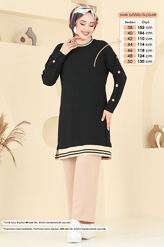 moda selvim طقم أسود وبيج 2623SL432 - Thumbnail