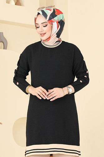 moda selvim طقم أسود وبيج 2623SL432 - Thumbnail