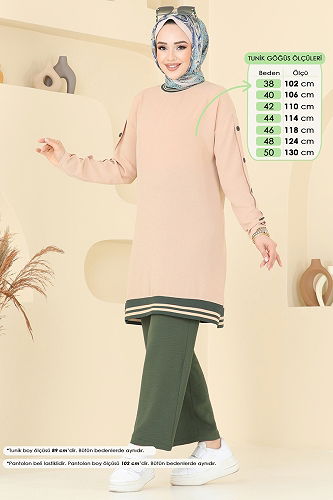 moda selvim طقم بيج واخضر عفني 2623SL432 - Thumbnail