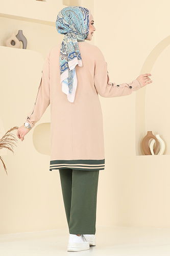 moda selvim طقم بيج واخضر عفني 2623SL432 - Thumbnail