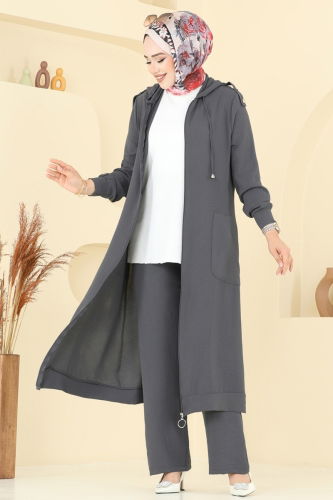 moda selvim طقم رمادي غامق 2624SL432 - Thumbnail