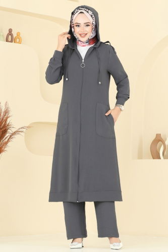 moda selvim طقم رمادي غامق 2624SL432 - Thumbnail
