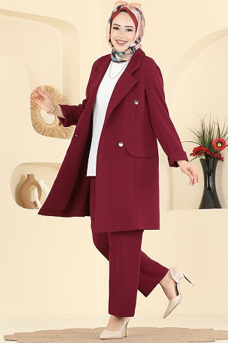 moda selvim طقم خمري 2626SL432 - Thumbnail