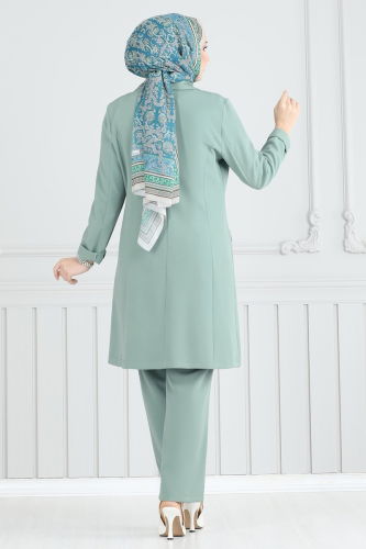 moda selvim طقم أخضر باهت 2626SL432 - Thumbnail