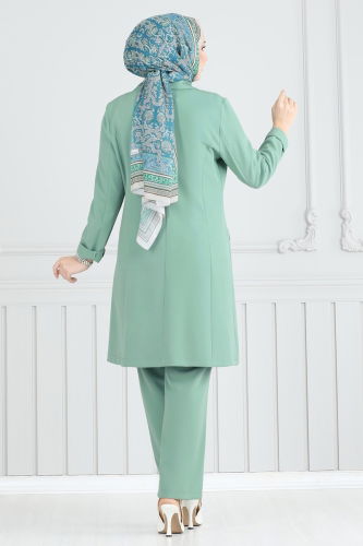 moda selvim طقم أخضر باهت 2626SL432 - Thumbnail