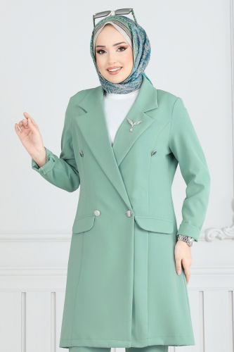 moda selvim طقم أخضر باهت 2626SL432 - Thumbnail