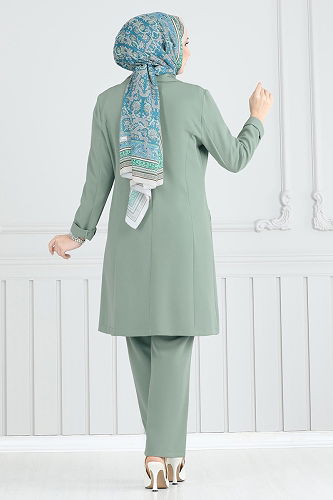 moda selvim طقم أخضر باهت 2626SL432 - Thumbnail