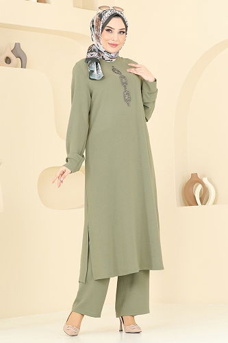 moda selvim طقم أخضر عشبي 2627SL432 - Thumbnail