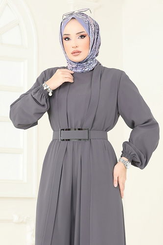 moda selvim طقم رمادي غامق 2628SL432 - Thumbnail