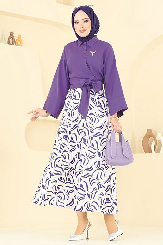 moda selvim طقم أرجواني 262ASN888 - Thumbnail