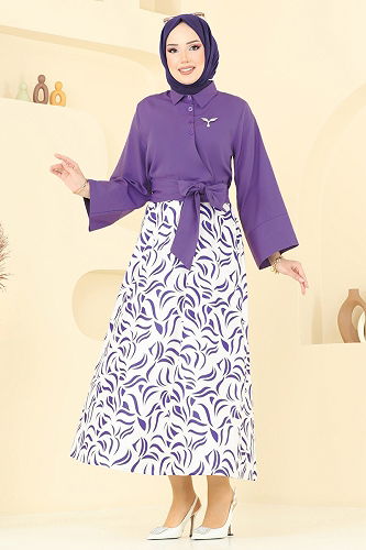 moda selvim طقم أرجواني 262ASN888 - Thumbnail