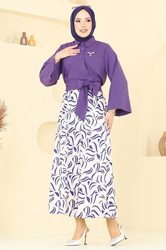 moda selvim طقم أرجواني 262ASN888 - Thumbnail