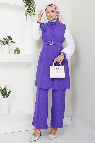 moda selvim طقم ليلكي وسكري 262DVL817 - Thumbnail