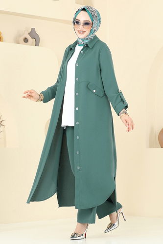 moda selvim طقم أخضر باهت 2631SL432 - Thumbnail