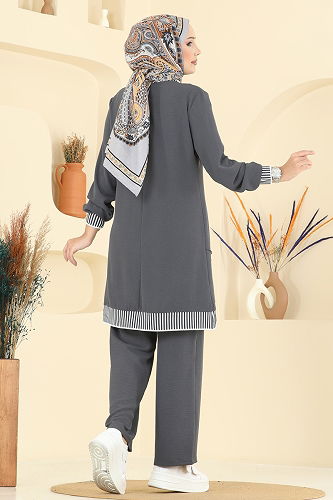 moda selvim طقم رمادي غامق 2635SL432 - Thumbnail