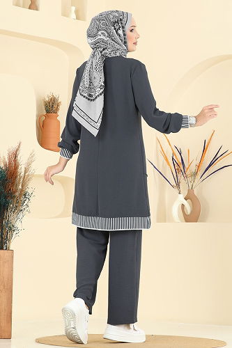 moda selvim طقم رمادي غامق 2635SL432 - Thumbnail