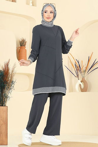 moda selvim طقم رمادي غامق 2635SL432 - Thumbnail