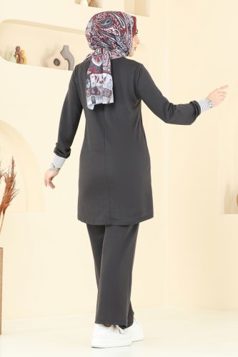 moda selvim طقم رمادي غامق 2637SL432 - Thumbnail