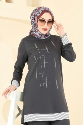 moda selvim طقم رمادي غامق 2637SL432 - Thumbnail