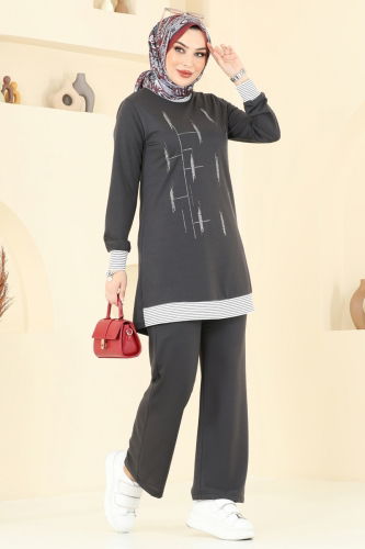 moda selvim طقم رمادي غامق 2637SL432 - Thumbnail