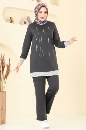 moda selvim طقم رمادي غامق 2637SL432 - Thumbnail