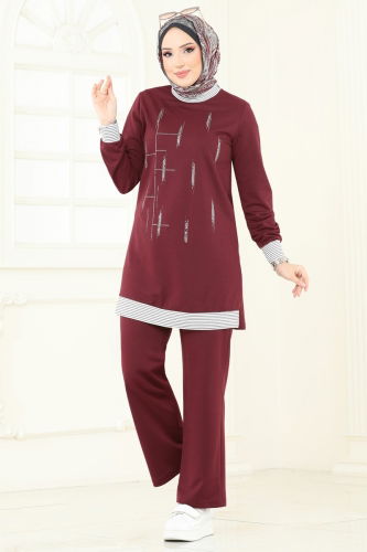 moda selvim طقم خمري 2637SL432 - Thumbnail