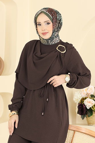 moda selvim طقم بني غامق 2639MSZ1172 - Thumbnail