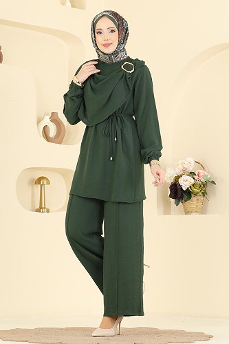 moda selvim طقم أخضر عفني غامق 2639MSZ1172 - Thumbnail