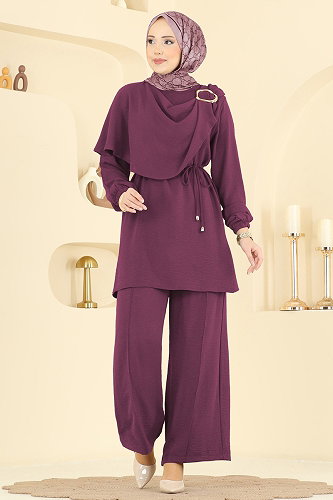 moda selvim طقم ليلكي غامق 2639MSZ1172 - Thumbnail