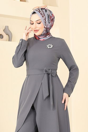 moda selvim طقم رمادي غامق 2640SL432 - Thumbnail