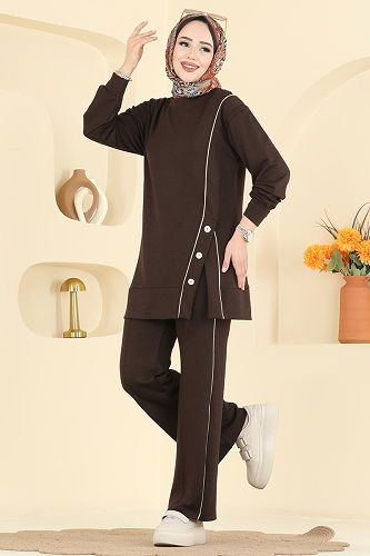 moda selvim طقم بني غامق 2644MSZ1172 - Thumbnail