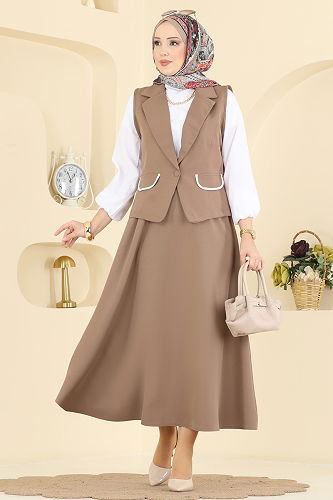 moda selvim طقم بيج غامق 2646SL432 - Thumbnail