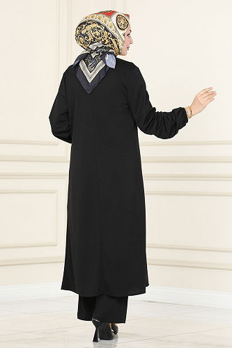 moda selvim طقم أسود وبيج 2649ASMK1074 - Thumbnail