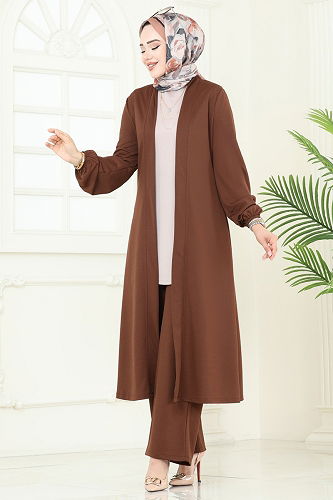 moda selvim طقم بني وبيج 2649ASMK1074 - Thumbnail