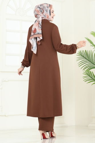 moda selvim طقم بني وبيج 2649ASMK1074 - Thumbnail