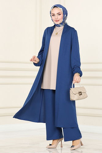 moda selvim طقم أزرق وبيج 2649ASMK1074 - Thumbnail