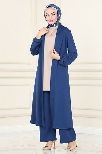 moda selvim طقم أزرق وبيج 2649ASMK1074 - Thumbnail