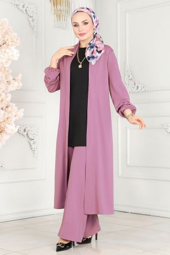 moda selvim طقم ليلكي وأسود 2649ASMK1074 - Thumbnail