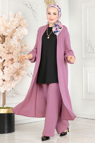 moda selvim طقم ليلكي وأسود 2649ASMK1074 - Thumbnail
