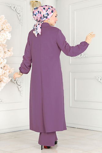 moda selvim طقم ليلكي وأسود 2649ASMK1074 - Thumbnail