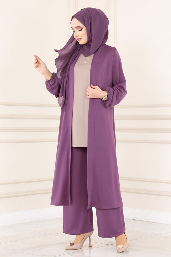 Modaselvim الاطقم طقم ليلكي وبيج 2649ASMK1074