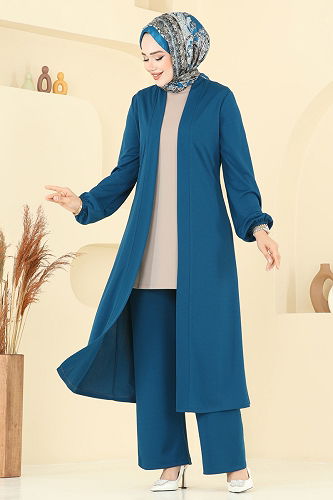 moda selvim طقم بترولي وبيج 2649ASMK1074 - Thumbnail