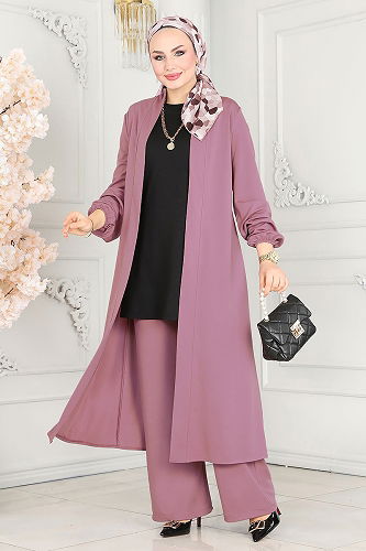 moda selvim طقم وردي واسود 2649ASMK1074 - Thumbnail