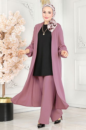 moda selvim طقم وردي واسود 2649ASMK1074 - Thumbnail