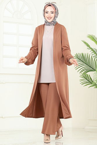 moda selvim طقم عسلي وبيج 2649ASMK1074 - Thumbnail