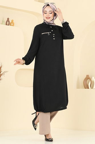 moda selvim طقم أسود وبيج 2652SL432 - Thumbnail