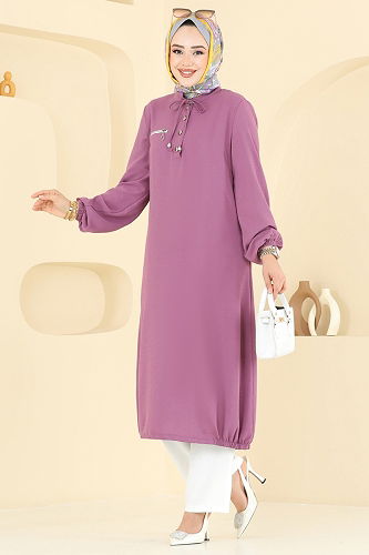 moda selvim طقم ليلكي غامق وسكري 2652SL432 - Thumbnail