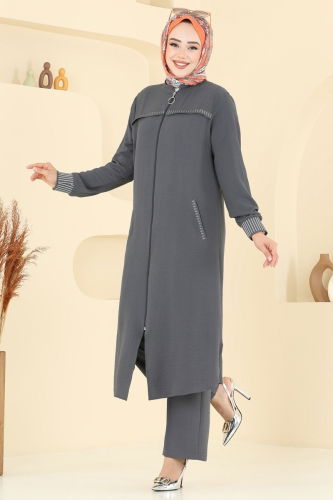 moda selvim طقم رمادي غامق 2654SL432 - Thumbnail