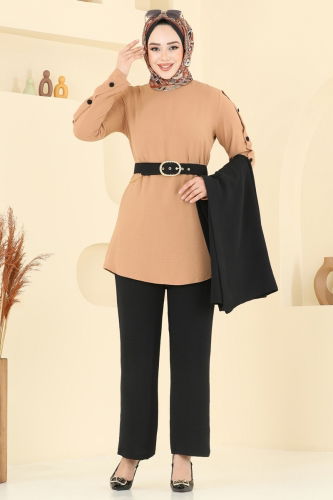 moda selvim طقم أسود ولاتيه 2660SL432 - Thumbnail