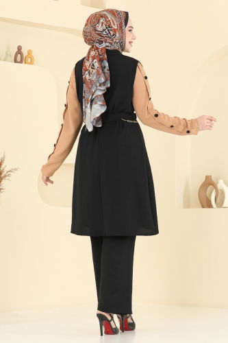 moda selvim طقم أسود ولاتيه 2660SL432 - Thumbnail
